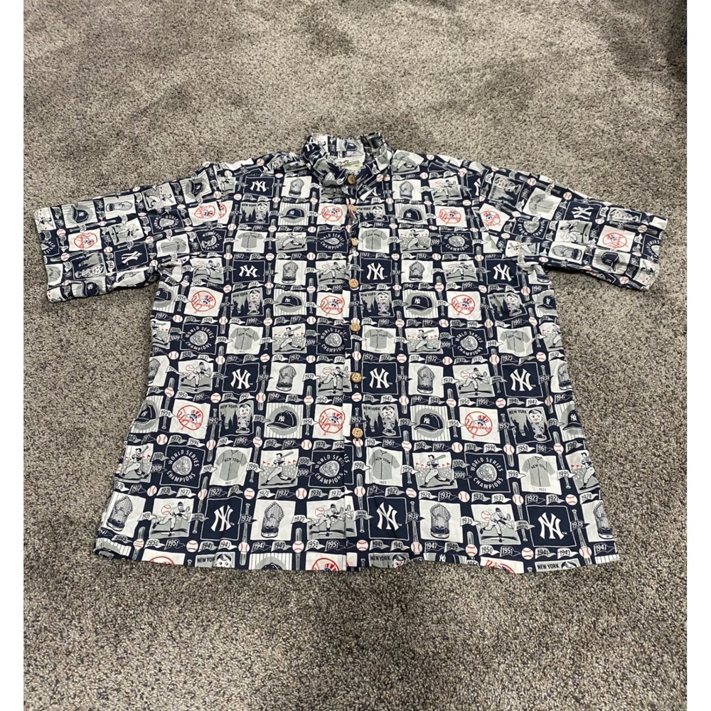 Button Down Shirt Reyn Spooner Mens Navy Excellent MLB Yankees All Over Print L